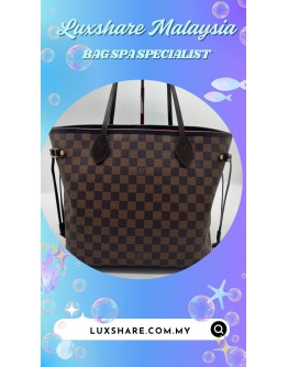 LOUIS VUITTON NEVERFULL MM TOTE BAG IN DAMIER EBENE CANVAS (INNER LINING REPLACEMENT,TOUCH UP HANDLE PART)