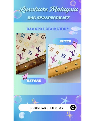 LOUIS VUITTON MULTICOLOR ALMA BAG IN WHITE (BAG SPA CLEANING,VACHETTA LEATHER REPLACEMENT)