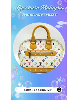 LOUIS VUITTON MULTICOLOR ALMA BAG IN WHITE (BAG SPA CLEANING,VACHETTA LEATHER REPLACEMENT)