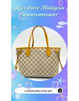 LOUIS VUITTON NEVERFULL PM BAG IN DAMIER AZUR CANVAS (BAG SPA CLEANING,  VACHETTA LEATHER REPLACEMENT)