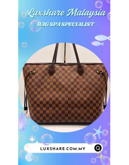 LOUIS VUITTON NEVERFULL TOTE BAG IN DAMIER EBENE CANVAS (BAG SPA CLEANING,VACHETTA LEATHER REPLACEMENT)