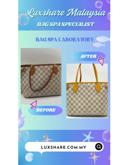 LOUIS VUITTON NEVERFULL PM BAG IN DAMIER AZUR CANVAS (BAG SPA CLEANING,  VACHETTA LEATHER REPLACEMENT)