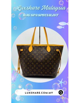 LOUIS VUITTON NEVERFULL MM MONOGRAM CANVAS TOTE BAG (BAG SPA CLEANING,VACHETTA LEATHER REPLACEMENT)