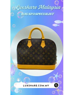 LOUIS VUITTON ALMA HANDBAG IN MONOGRAM CANVAS WITH VACHETTA LEATHER TRIM (BAG SPA CLEANING,VACHETTA LEATHER REPLACEMENT)