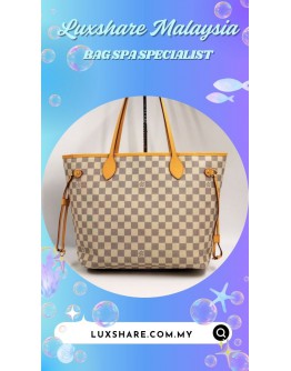 LOUIS VUITTON NEVERFULL MM DAMIER AZUR (BAG SPA CLEANING,VACHETTA LEATHER REPLACEMENT)
