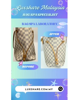 LOUIS VUITTON NEVERFULL MM DAMIER AZUR (BAG SPA CLEANING,VACHETTA LEATHER REPLACEMENT)