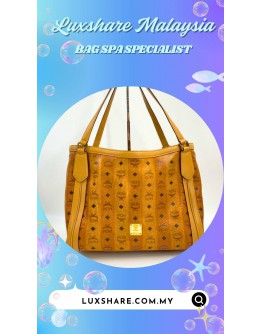 MCM LARGE AREN VISETOS-PRINT LEATHER SHOULDER BAG IN COGNAC BROWN ( BAG SPA CLEANING, TREATMENT&CARE)