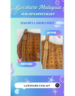 MCM LARGE AREN VISETOS-PRINT LEATHER SHOULDER BAG IN COGNAC BROWN ( BAG SPA CLEANING, TREATMENT&CARE)