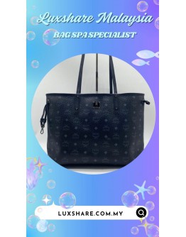 MCM VISETOS COATED CANVAS SHOPPER TOTE IN BLACK (BAG SPA CLEANING,COLOR TOUCP UP)