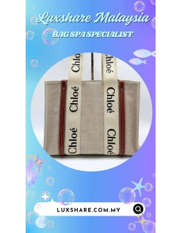 CHLOE WOODY TOTE BAG IN WHITE AND BROWN (BAG SPA CLEANING,TREATMENT AND CARE)