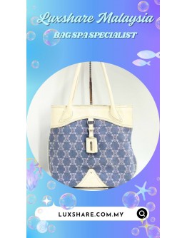 CELINE MACADAM DENIM TOTE BAG WITH LEATHER TRIM ( BAG SPA CLEANING, NANO RESTORATION)