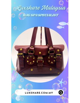 CELINE LEATHER HANDBAG WITH GOLD TONED RIVETS AND BUCKLES (BAG SPA CLEANING,NANO RESTORATION)