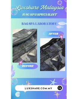 PRADA BLACK AND BLUE CAMOUFLAGE TECHNICAL FABRIC BELT BAG (BAG SPA CLEANING,LEATHER REPLACEMENT)