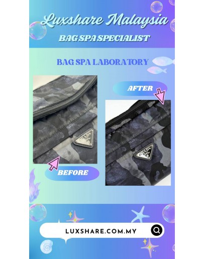 PRADA BLACK AND BLUE CAMOUFLAGE TECHNICAL FABRIC BELT BAG (BAG SPA CLEANING,LEATHER REPLACEMENT)