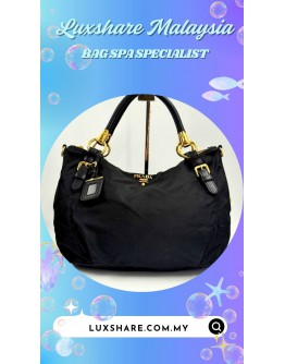 PRADA BLACK NYLON AND LEATHER SHOULDER BAG (BAG SPA CLEANING, TREATMENT &CARE)
