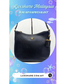 PRADA SAFFIANO BLACK LEATHER BAGUETTE SHOULDER BAG (BAG SPA CLEANING,LEATHER REPLACEMENT)