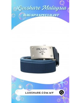 PRADA STRIPED CANVAS BELT (SPA CLEANING,POLISH HARDWARE)