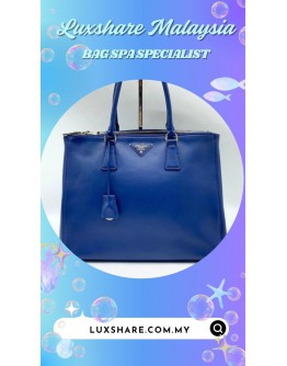PRADA BLUE SAFFAIANO LEATHER DOUBLE ZIP TOTE BAG (BAG SPA CLEANING, COLOUR TOUCH UP)