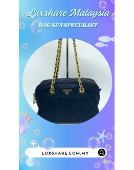 PRADA BLACK QUILTED TESSUTO NYLON IMPUNTU CHAIN SHOULDER BAG (BAG SPA CLEANING,COLOR TOUCP UP)