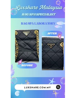 PRADA BLACK QUILTED TESSUTO NYLON IMPUNTU CHAIN SHOULDER BAG (BAG SPA CLEANING,COLOR TOUCP UP)