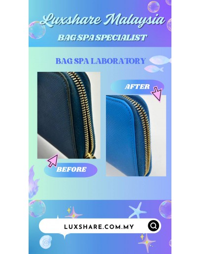 PRADA COBALT BLUE SAFFIANO LEATHER LONG ZIP AROUND WALLET (BAG SPA CLEANING,NANO RESTORATION)