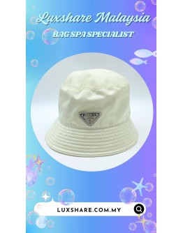 PRADA RE-NYLON BUCKET HAT IN WHITE (SPA CLEANING,TREATMENT AND CARE)