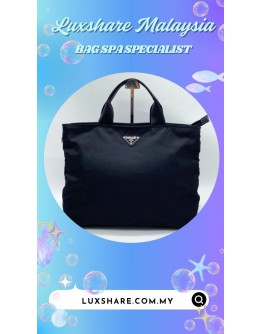 PRADA NYLON TOTE BAG IN BLACK (BAG SPA CLEANING,VACHETTA LEATHER REPLACEMENT)