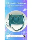 PPRADA GALLERIA SMALL DOUBLE ZIPTOTE BAG IN BLUE (BAG SPA CLEANING, OIL EDGE ON BAG TAG PART)