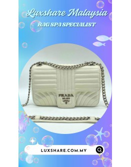 PRADA SOFT CALF MEDIUM DIAGRAMME FLAP BAG IN BIANCO (BAG SPA CLEANING,SILVER PLATED)