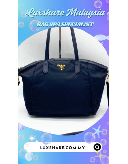 PRADA SHOULDER HANDLE HANDBAG IN BLACK NYLON WITH STRAP AND GOLD HARDWARE" INNER LINING REPLACEMENT AND BAG SPA SERVICE"