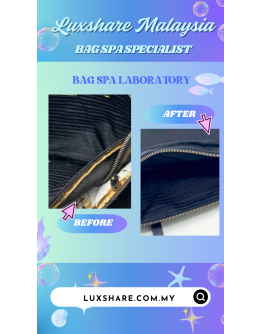 PRADA SHOULDER HANDLE HANDBAG IN BLACK NYLON WITH STRAP AND GOLD HARDWARE" INNER LINING REPLACEMENT AND BAG SPA SERVICE"