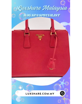 PRADA SAFFIANO HANDBAG IN RED WITH STRAP"LEATHER REPLACEMENT AND BAG SPA SERVICE"