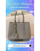 PRADA IN LIGHT GREY SAFFIANO LEATHER CUIR TWIN TOTE BAG WITH STRAP"TOUCH UP AND BAG SPA SERVICE"