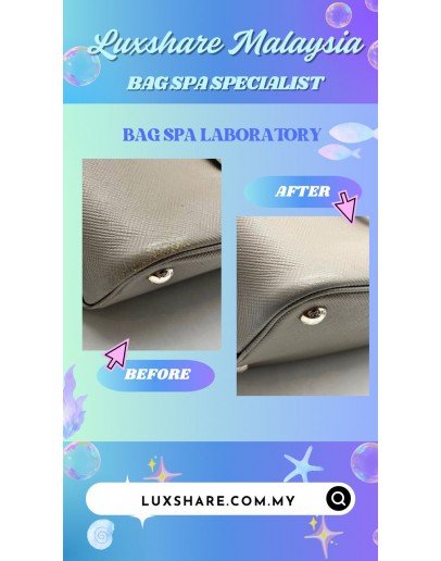 PRADA IN LIGHT GREY SAFFIANO LEATHER CUIR TWIN TOTE BAG WITH STRAP"TOUCH UP AND BAG SPA SERVICE"