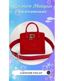 FERRAGAMO SMALL STUDIO BOX BAG IN RED (NANO RESTORATION, BAG SPA CLEANING)