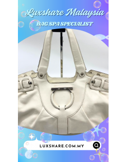 SALVATORE FERRAGAMO HANDBAG IN OFF WHITE AND SILVER HARDWARE" DEEP CLEANING AND BAG SPA SERVICE"