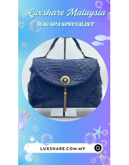 VERSACE BLUE EMBOSSED LEATHER ALTEA VANITAS SHOULDER BAG (LEATHER REPLACEMENT,COLOR TOUCH UP)