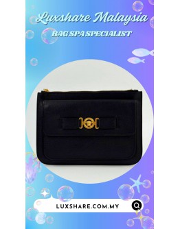 VERSACE CLUTCH BAG IN BLACK (ZIP TREATMENT,BAG SPA CLEANING)