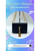 SAINT LAURENT KATE HANDBAG IN BLACK WITH GOLD CASSANDRE LOGO PLAQUE AND TASSEL (BAG SPA CLEANING,TREATMENT&CARE)
