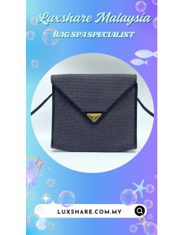 YVES SAINT LAURENT GREY BLACK CANVAS CLUTCH BAG (BAG SPA CLEANING,TREATMENT AND CARE)