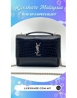 YSL YVES SAINT LAURENT CHAIN CROSSBODY BAG IN BLACK CROCODILE"NANO RESTORE AND TREATMENT LEATHER"